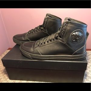 New Versace Black Medusa Leather High Top Sneakers